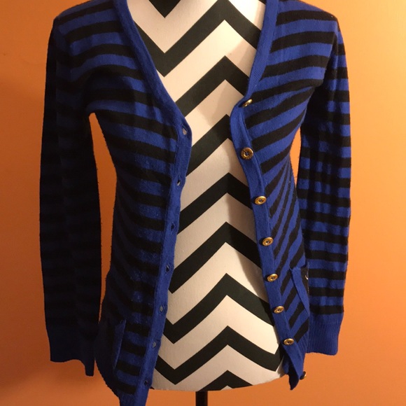 Guess Blue and Black Striped Cardigan - Picture 1 of 1